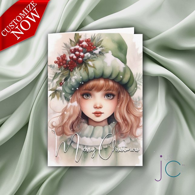 Söt julpixie-helg kort (Customizable text )