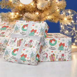 Söt julpresentikonmönster i ljust vitt presentpapper
