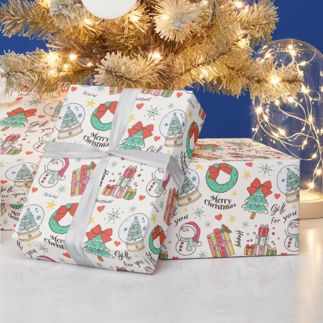 Söt julpresentikonmönster i ljust vitt presentpapper (Helgdagar)