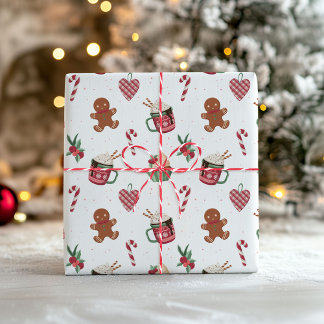 Söt julpresentpapper med pepparkakor presentpapper