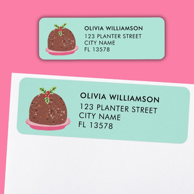 Söt julpudding festlig returadress etikett (Cute 'My Little Pudding' Christmas address label)