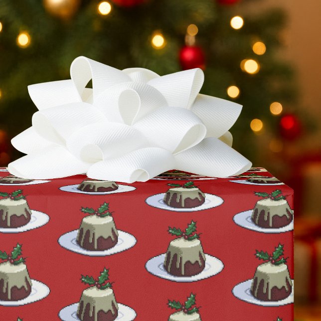 Söt julpudding med konjakssås och julkransmönster presentpapper (Skapare uppladdad)