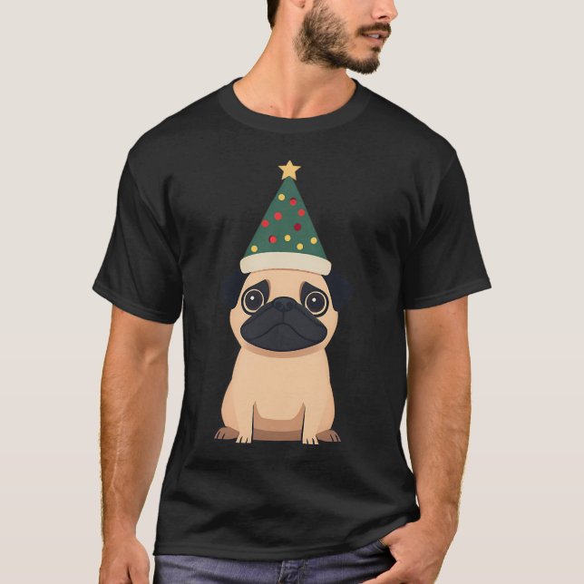 Söt julpug hund t shirt (Framsida)