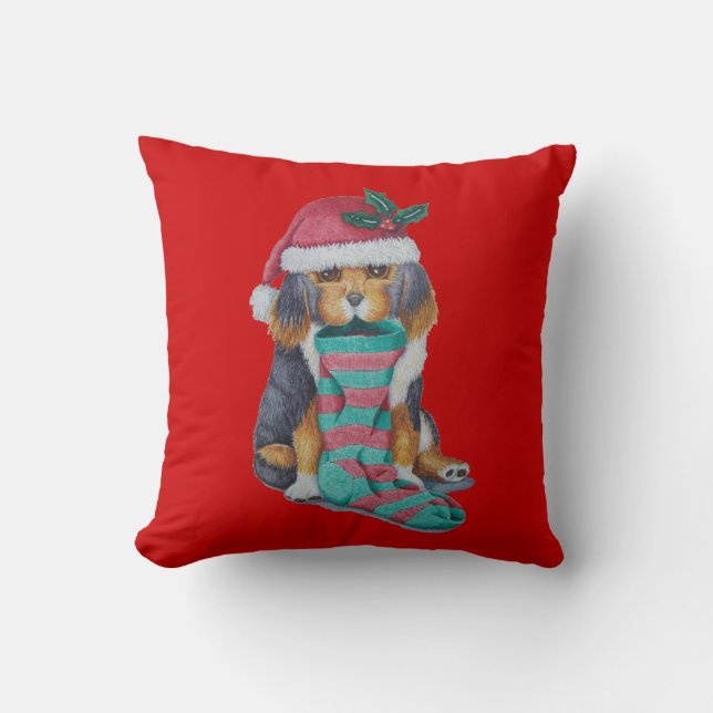 Söt julpuppy hund illustration konsthudde kudde (Framsida)