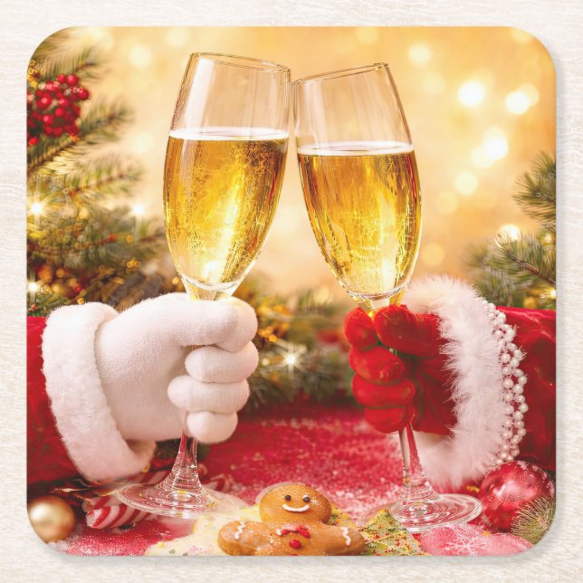 Söt julrelaterad skål champagne underlägg papper kvadrat (Framsidan)