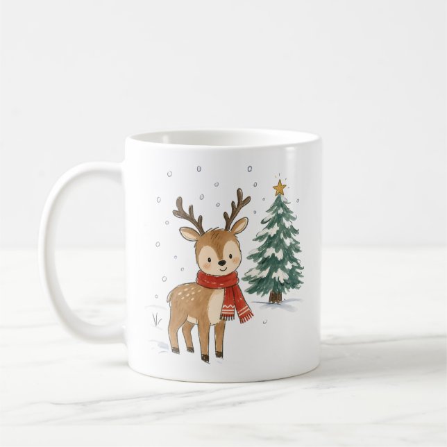 Söt julren med röd halsduk kaffemugg (Vänster)