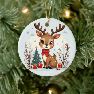 Söt julren scen snöig skog julgransprydnad keramik