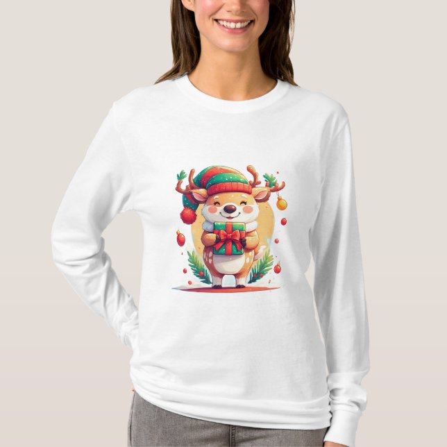 Söt julren som håller en present t shirt (Framsida)