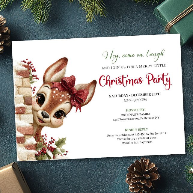 Söt julren som tittar på barn evenemang inbjudan (Cute holiday reindeer peeking kids event invitation)