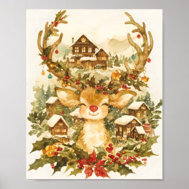 Söt julren Vattenfärg i vintage-stil Poster