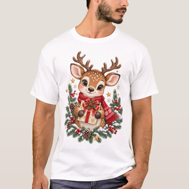 Söt julrenpresent julklapps T-shirt (Framsida)