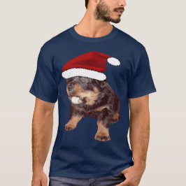 Söt julrottweiler med röd tomtehatt t shirt