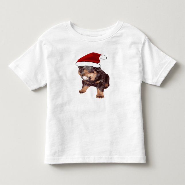 Söt julrottweiler med röd tomtehatt t shirt (Framsida)