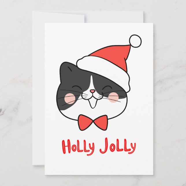 Söt julsallad Kawaii Katt Julkort (Framsida)
