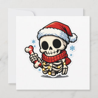 Söt julskalle som håller sockerdrickande Kawaii Tack Kort