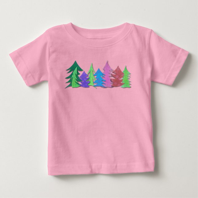 Söt julskogs färgrik t shirt (Framsida)