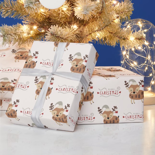 Söt Julskrift med renar  Presentpapper (Helgdagar)