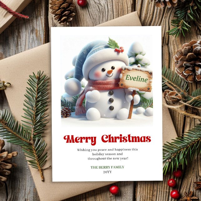 Söt julsnögubbe klassisk julkort för barn   (Cute Christmas snowman classic kids holiday card printable)