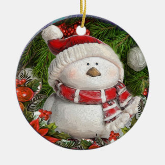 Söt julsnöman julgransprydnad keramik