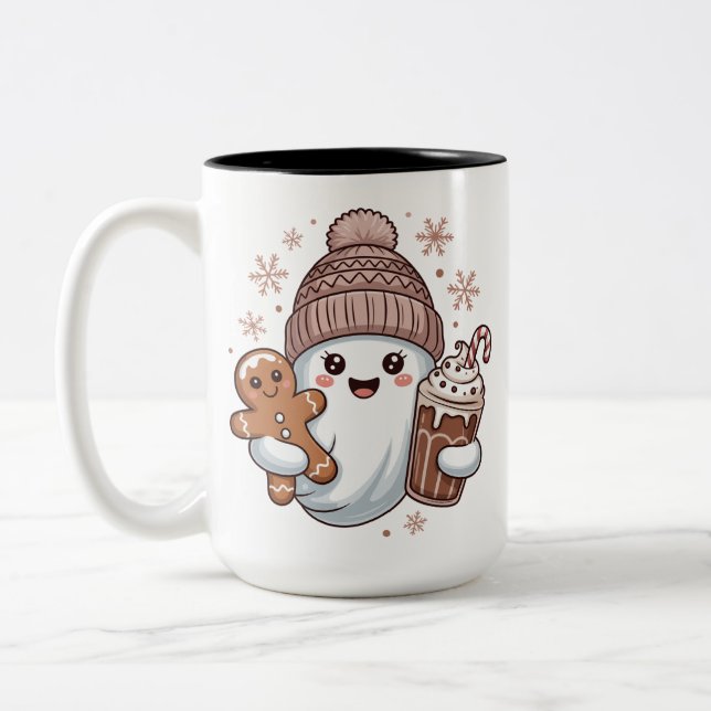 Söt julspöke högtid kuslig jul Xmas Två-Tonad Mugg (Vänster)