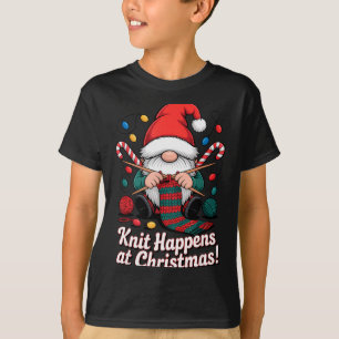 Söt julstickande Gnome-garn jul för män Kvinnor T Shirt