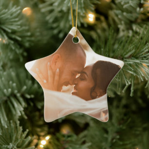 Söt julstjärna Glad och gift foto Julgransprydnad Keramik