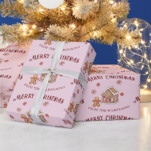 Söt Julstuga i Rosa Godis Färg Jul Presentpapper
