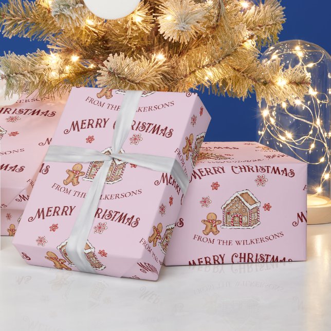 Söt Julstuga i Rosa Godis Färg Jul Presentpapper (Helgdagar)