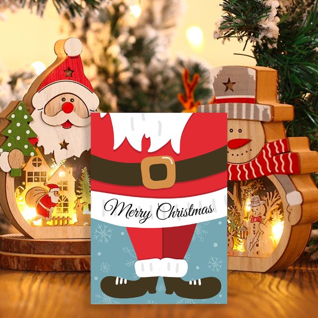 Söt julstuga Tomte Kostym Platt Julkort (Skapare uppladdad)