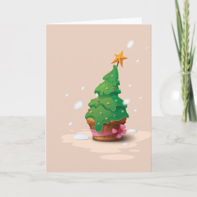 Söt jultecknad Cupcake med rolig text Helgkort (Framsida)