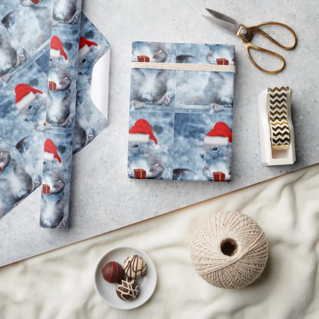 Söt jultomte ekorre jul decoupage eller presentpapper (Hantverk)