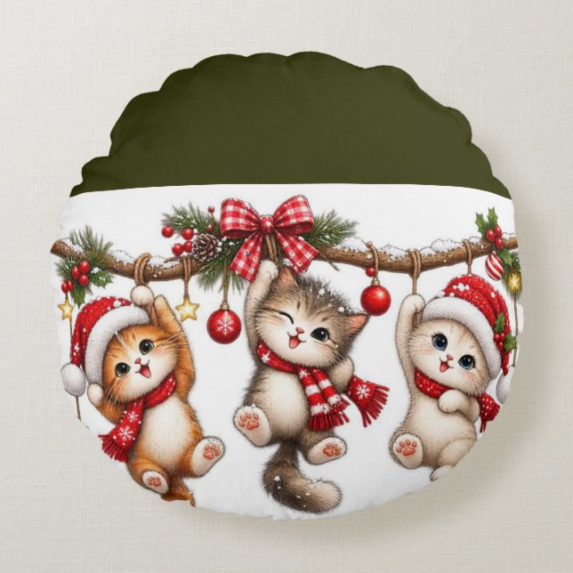 Söt jultomte festlig juldesign rund kudde (Framsidan)