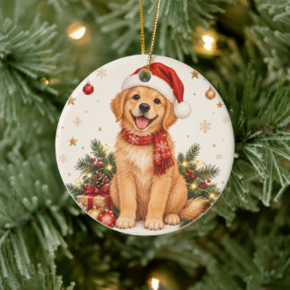 Söt jultomte hund julgransprydnad bedårande hund keramik