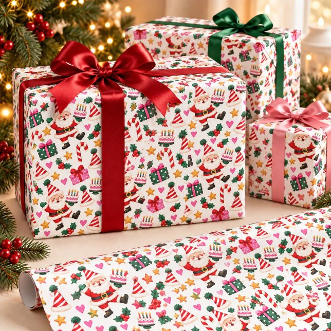 Söt jultomte jul födelsedagstårtor fest mönster presentpapper (Skapare uppladdad)