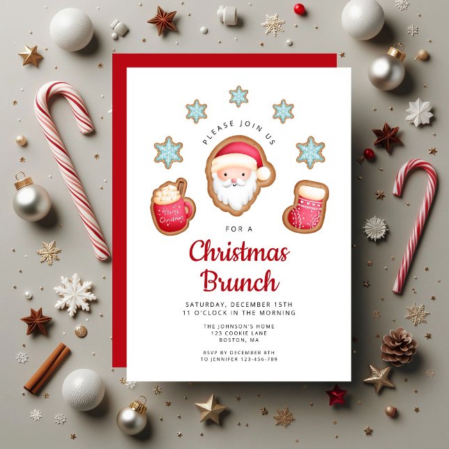 Söt jultomte julbrunch inbjudningar (Cute Santa Christmas Brunch Invitation)