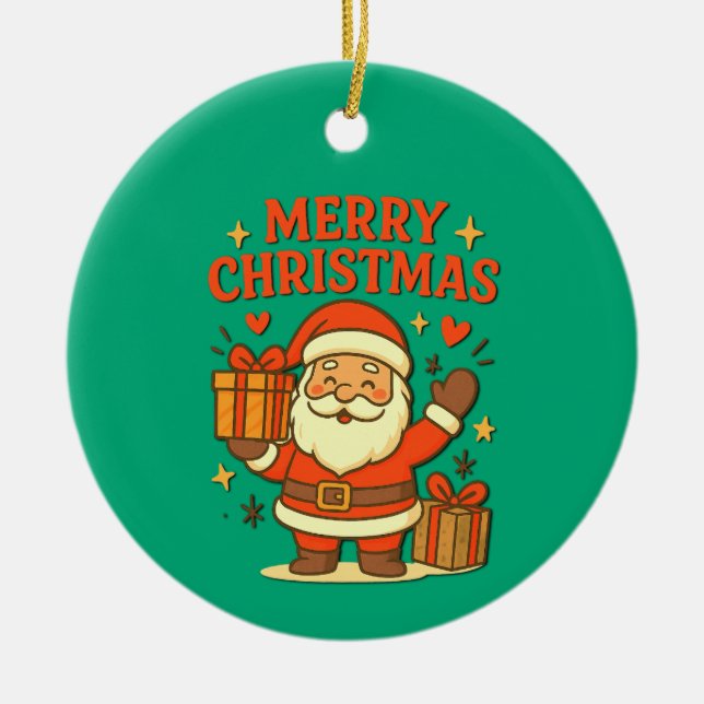 Söt jultomte julkonst –  God Jul Julgransprydnad Keramik (Framsidan)