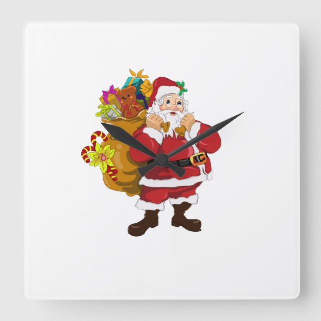 Söt jultomte julväggsklocka | 10,75" Akryl Fyrkantig Klocka (Framsida)