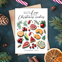 Söt jultomte kärlek och kakor röd grön akvarell helgkort