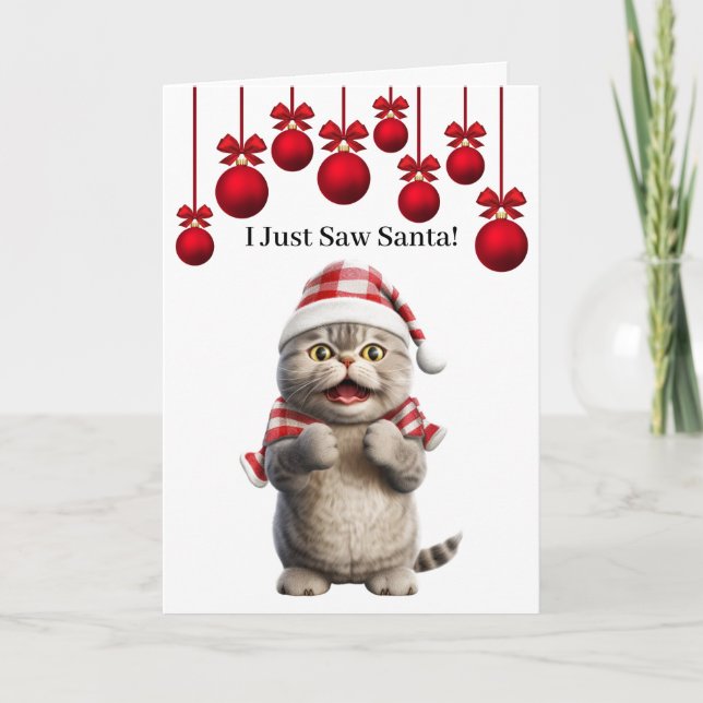 Söt jultomte katt gratulationskort kort (Framsida)