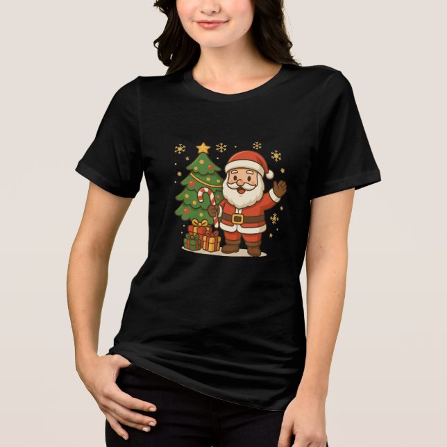 Söt jultomte med julgran och presenter t shirt (Framsida)