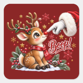 Söt jultomte och ren näsa Boop jul Fyrkantigt Klistermärke