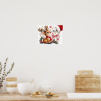 Söt jultomte och ren näsa tupplur jul poster