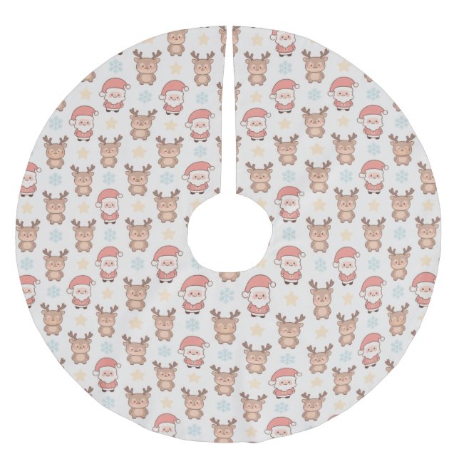 Söt jultomte och renmönster julgransmatta borstad polyester (Framsidan)
