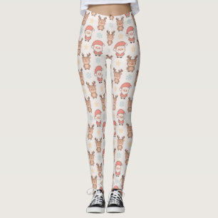 Söt jultomte och renmönster leggings