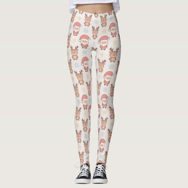 Söt jultomte och renmönster leggings (Framsida)