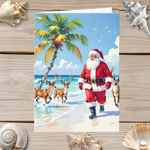Söt jultomte på stranden och fotomall jul helgkort