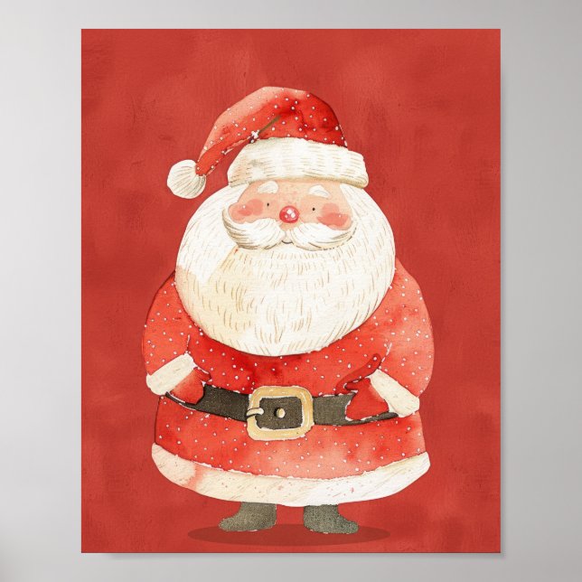 Söt jultomte Röd akvarell jul Poster (Framsidan)