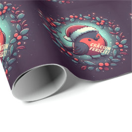 Söt jultomte rödhake rumänsk flagga presentpapper