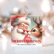 Söt jultomte Rudolf julklappsetikett tecknad konst