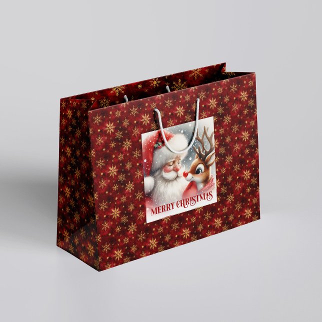 Söt jultomte Rudolf vinterpresentväska (Sweet Santa Claus Rudolph Winter Holiday Gift Bag)
